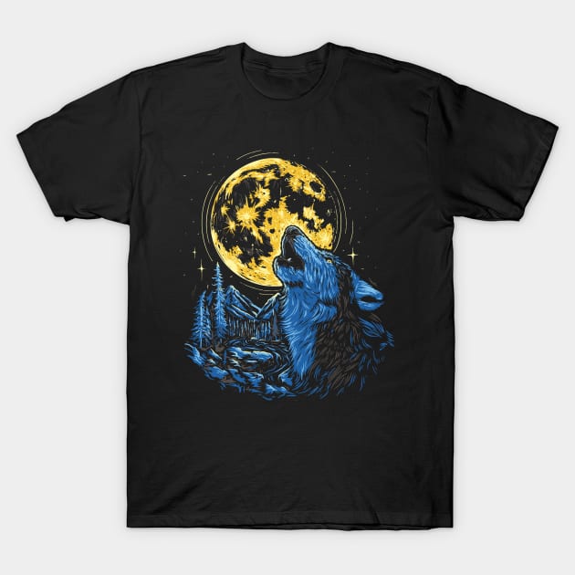 Wolf Full Moon In The Wild Design Wildlife Forest Animal T-Shirt by UNDERGROUNDROOTS